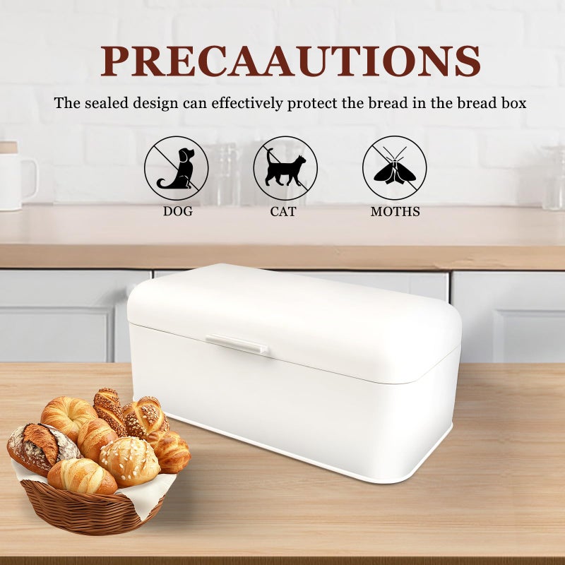 ENLOY Extra Large White Bread Box for Countertop, Stainless Steel Bread Storage Bin, Vintage Bread Box, Large Capacity Bread Keeper Holds Large Loaves - Image 4